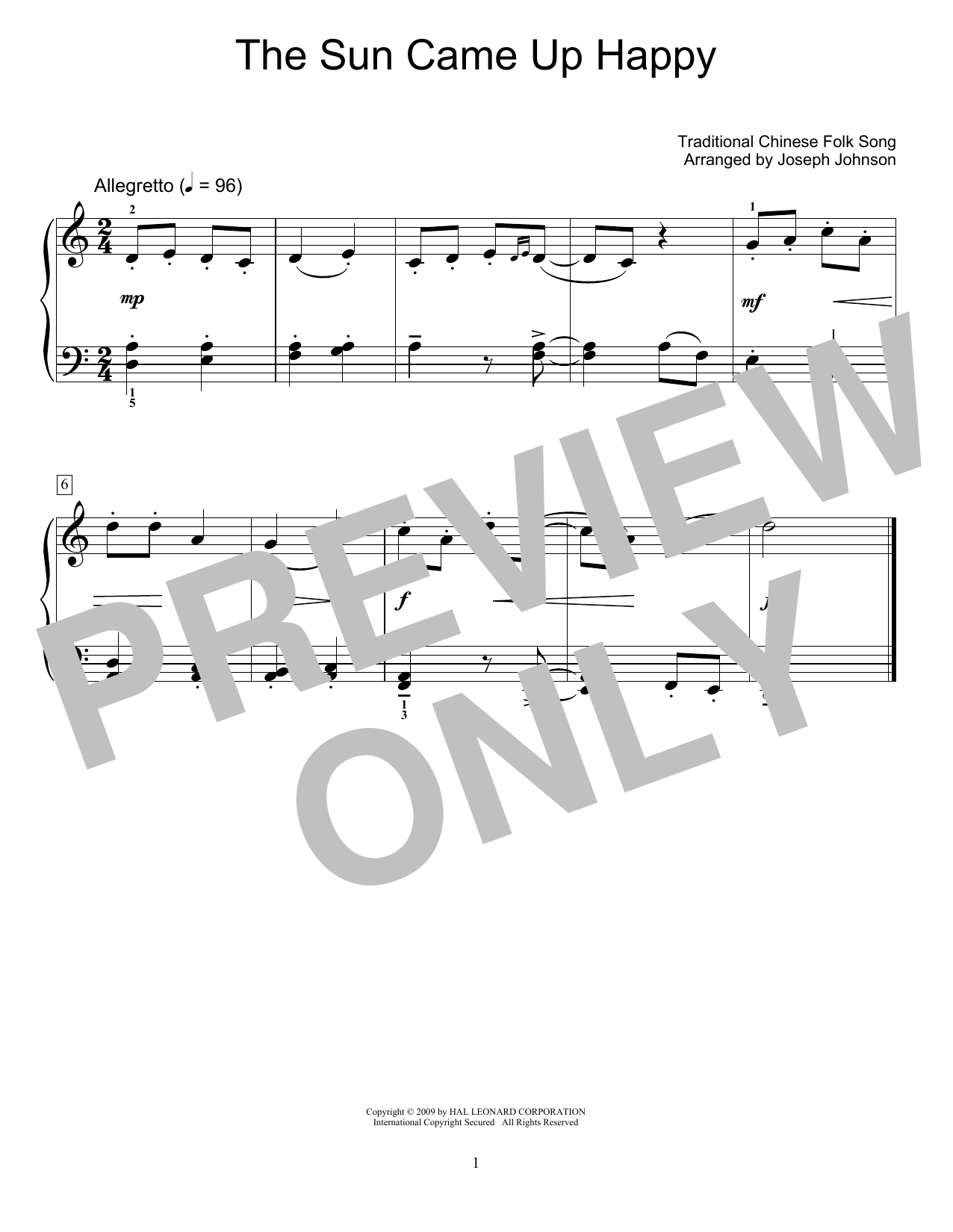 Download Traditional Chinese Folk Song The Sun Came Up Happy (arr. Joseph John Sheet Music