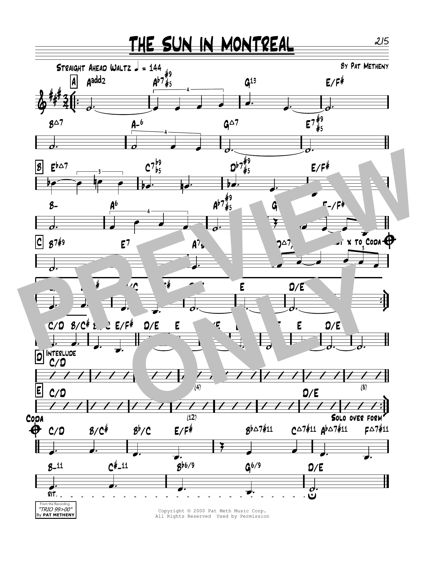 Download Pat Metheny The Sun In Montreal Sheet Music