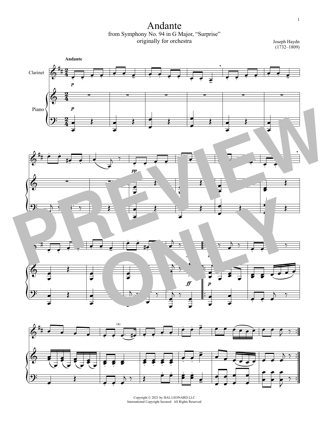Download Franz Joseph Haydn The Surprise Symphony Sheet Music