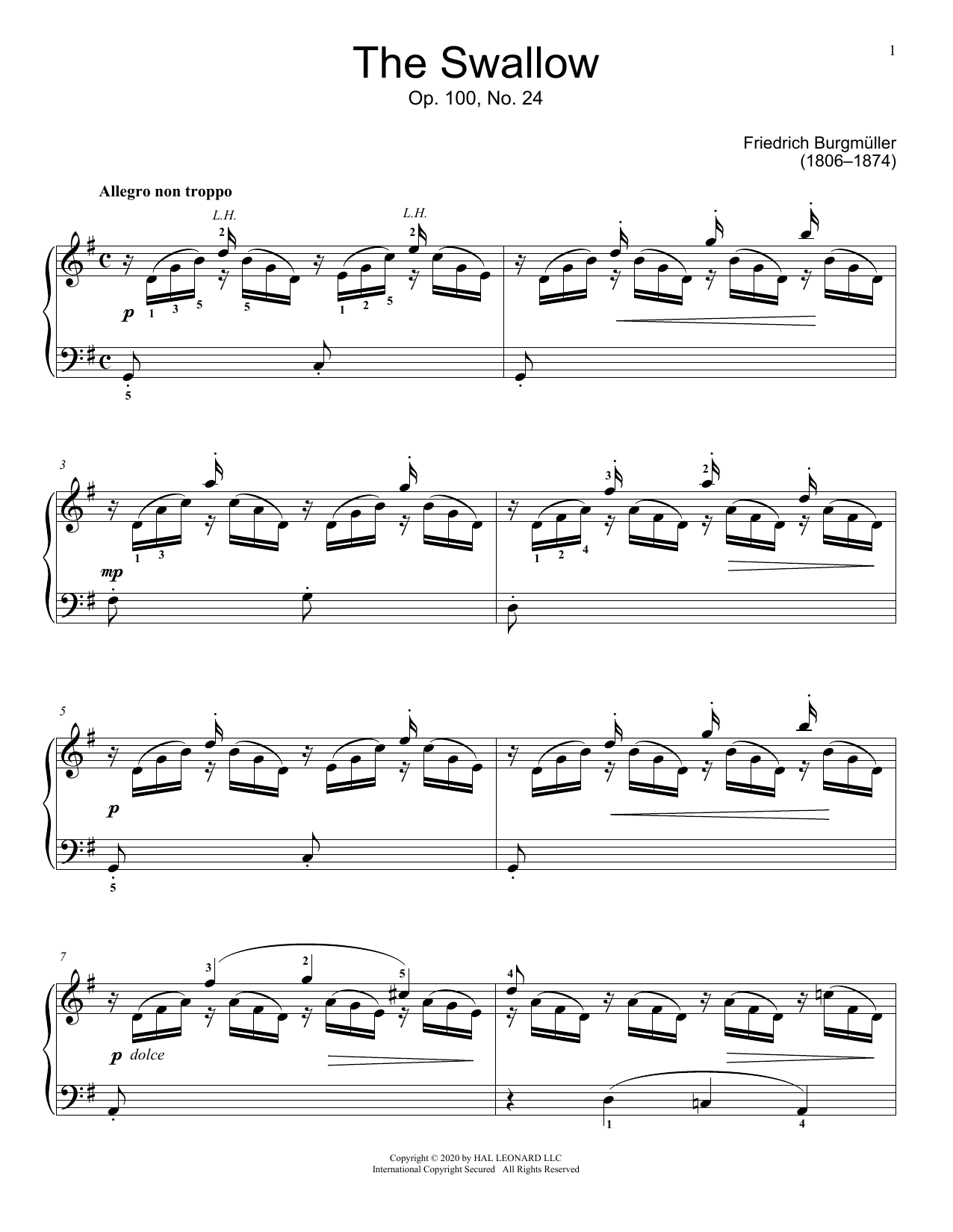 Download Johann Friedrich Burgmuller The Swallow, Op. 100, No. 24 Sheet Music