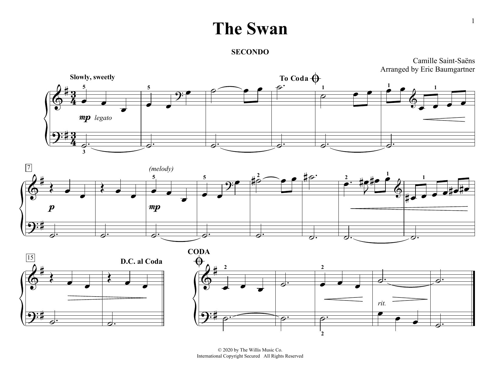 Download Camille Saint-Saens The Swan (arr. Eric Baumgartner) Sheet Music