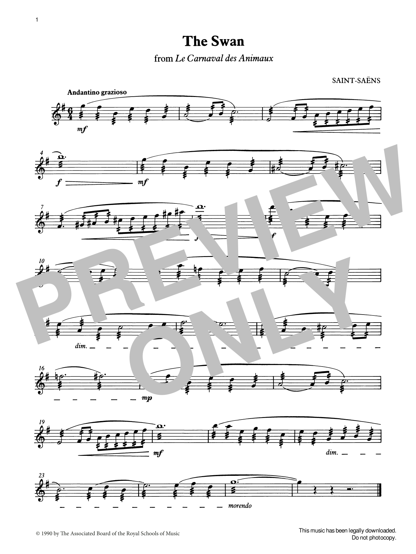 Download Camille Saint-Saens The Swan from Graded Music for Tuned Pe Sheet Music