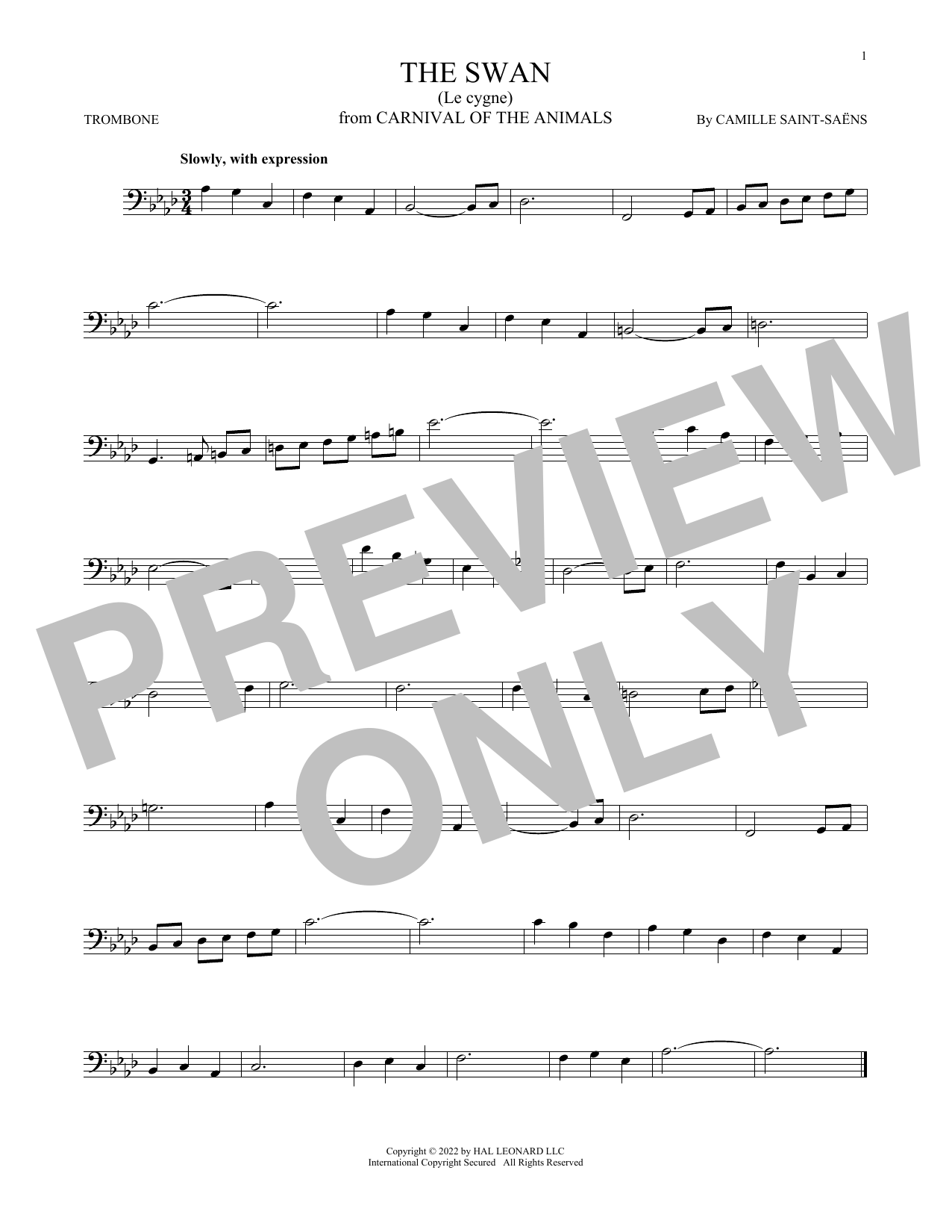 Download Camille Saint-Saens The Swan (Le Cygne) Sheet Music