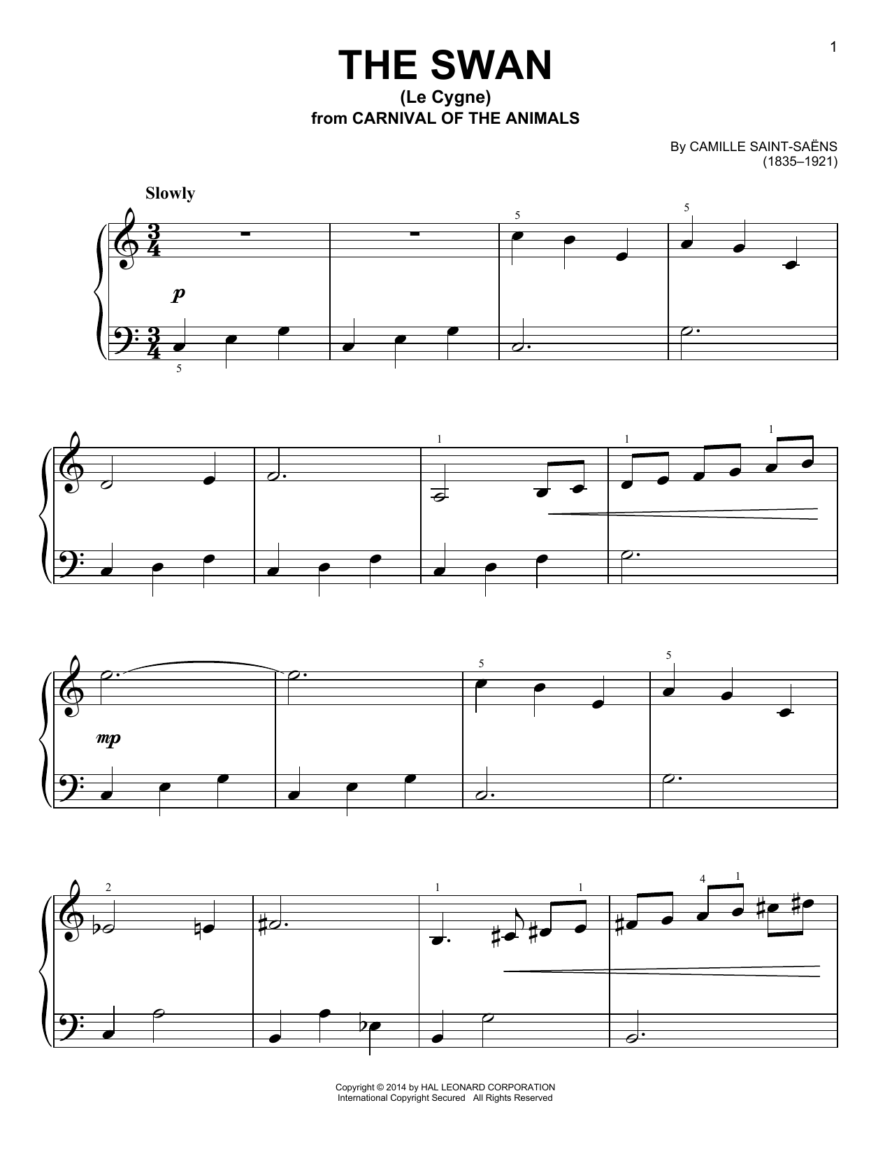 Download Camille Saint-Saëns The Swan (Le Cygne) Sheet Music