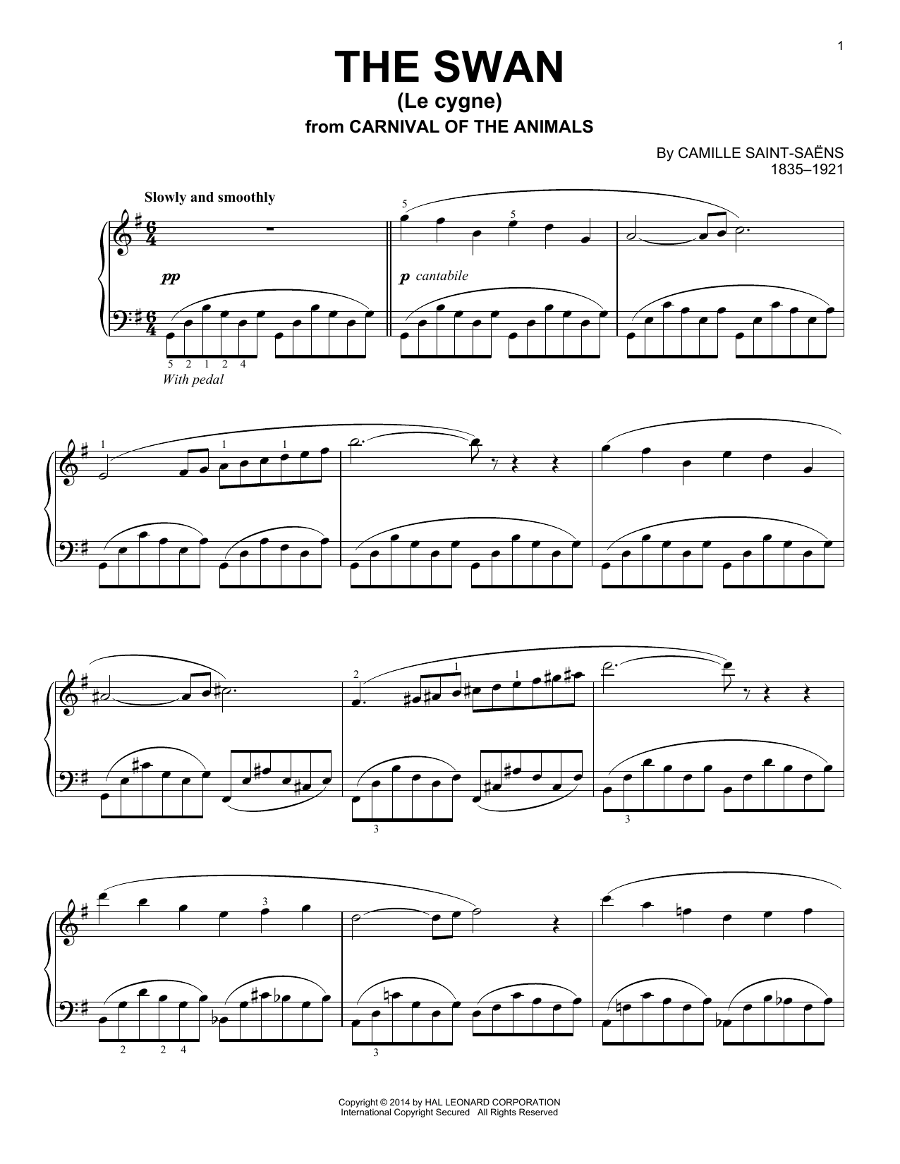 Download Camille Saint-Saens The Swan (Le Cygne) Sheet Music