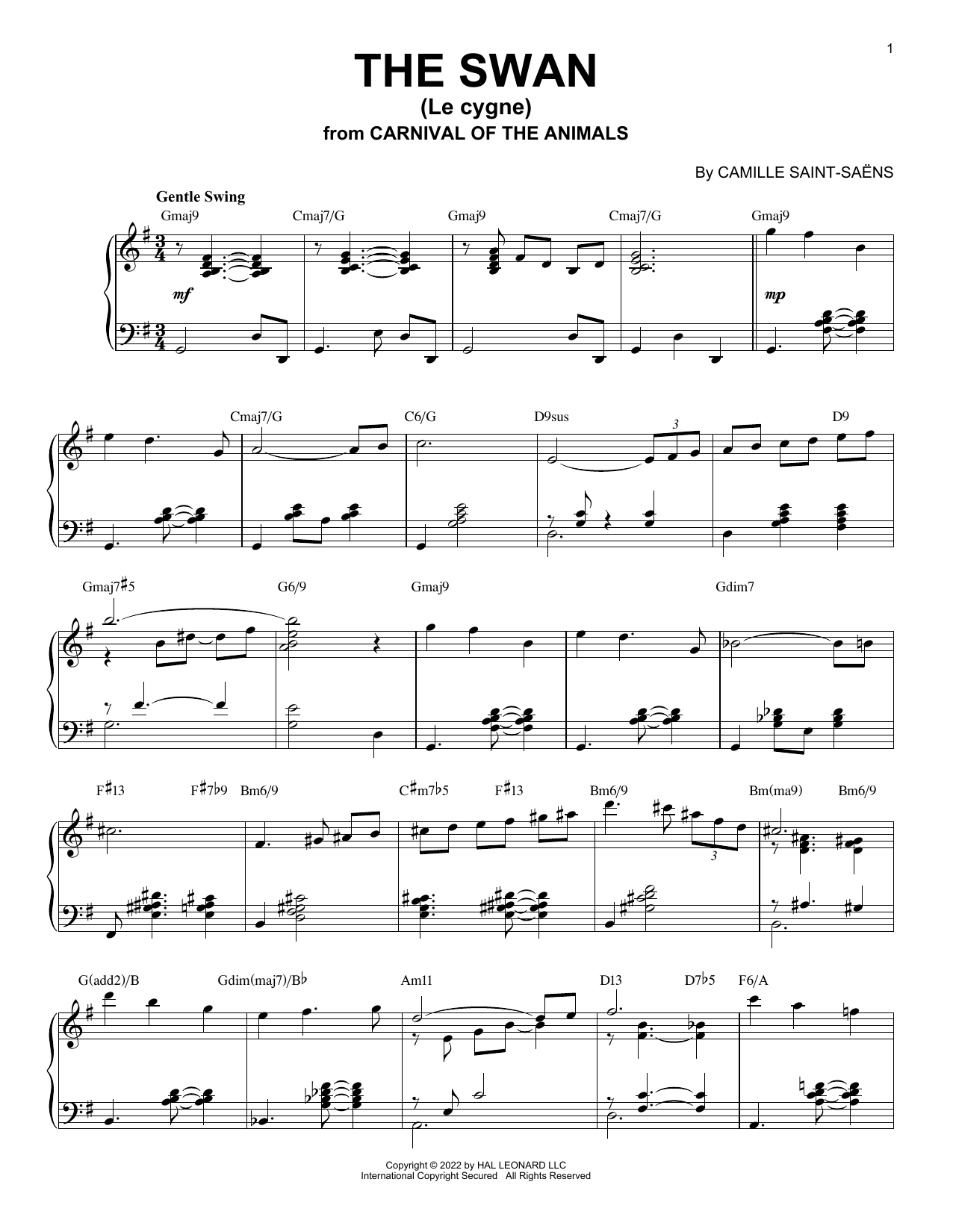 Download Camille Saint-Saens The Swan (Le Cygne) [Jazz version] (arr Sheet Music