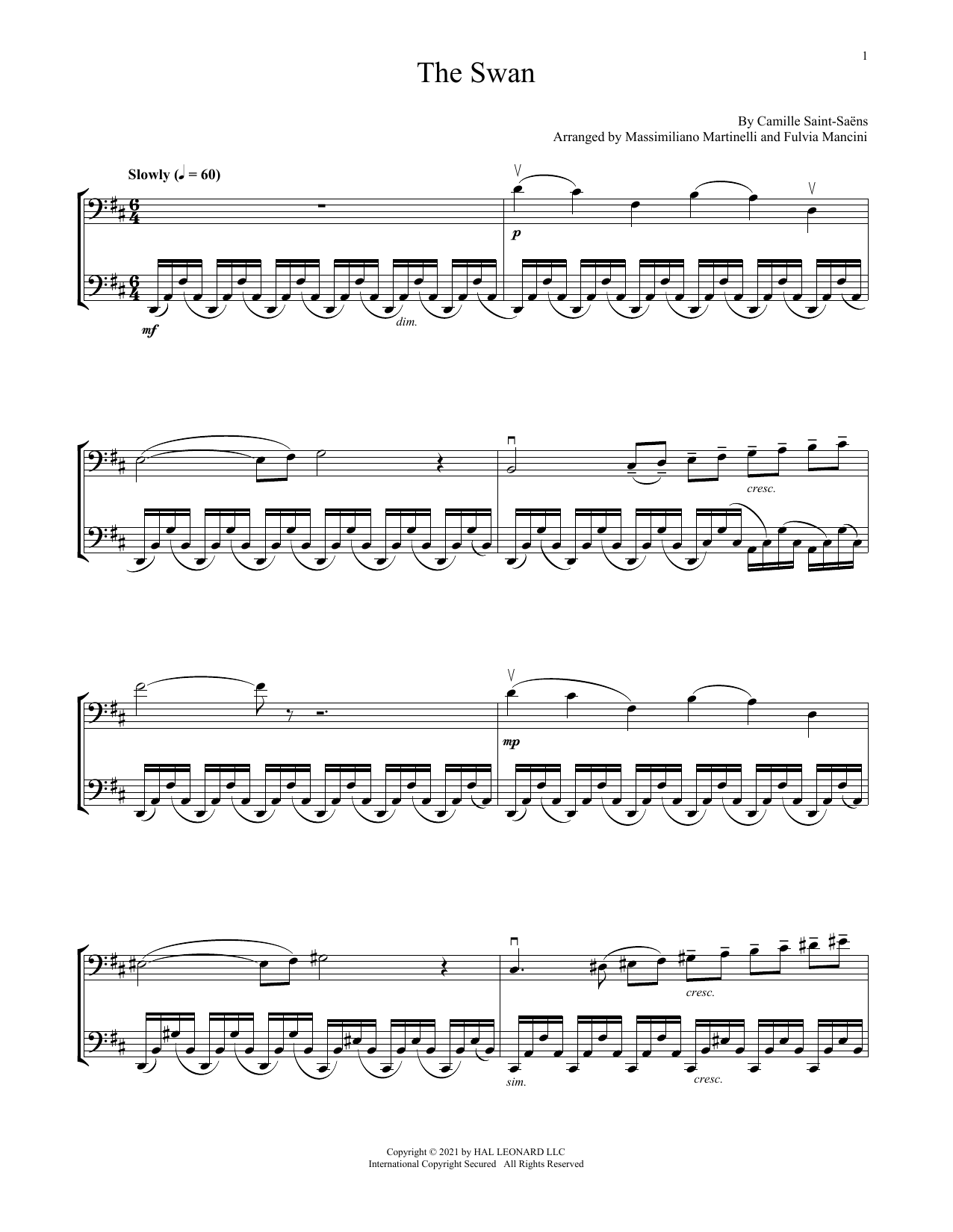 Download Mr & Mrs Cello The Swan Sheet Music