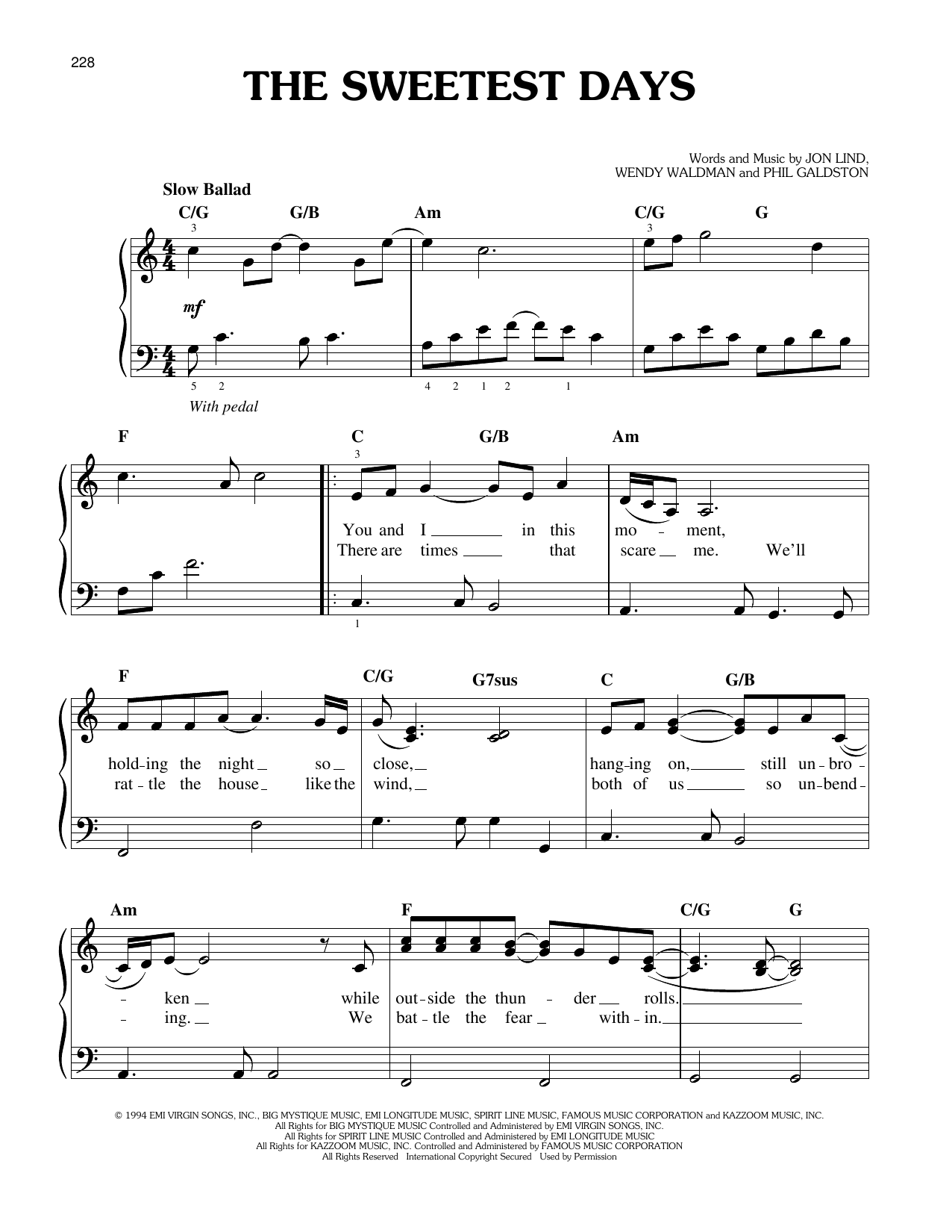 Download Vanessa Williams The Sweetest Days Sheet Music