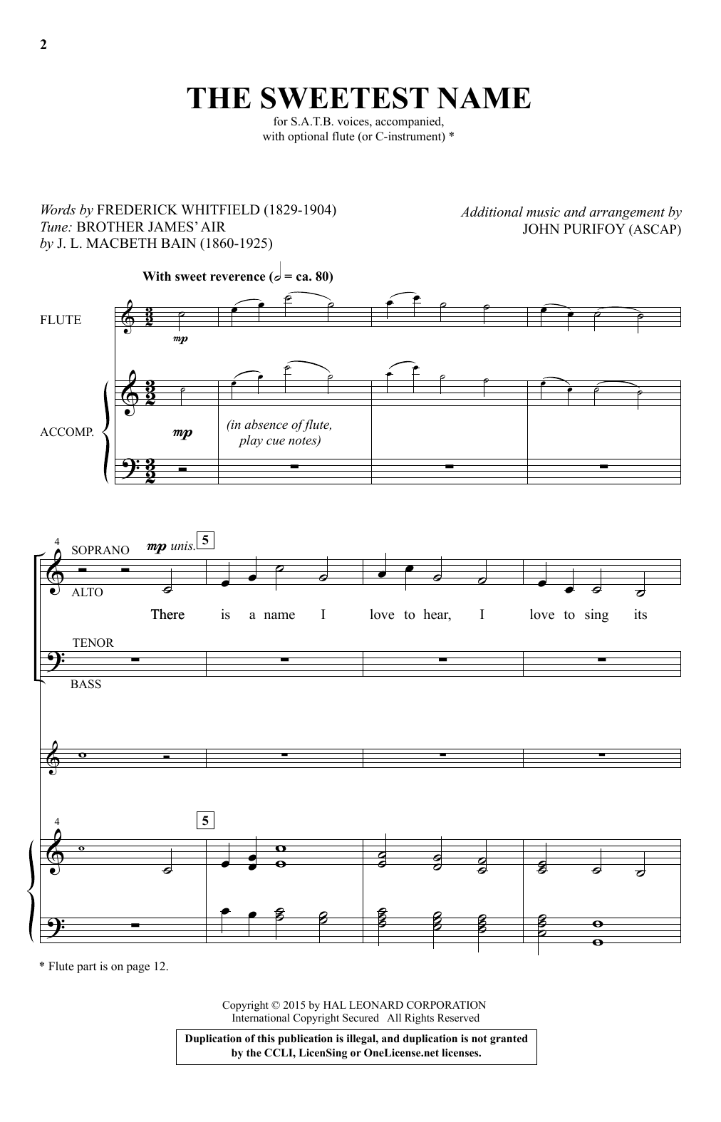 Download John Purifoy The Sweetest Name Sheet Music