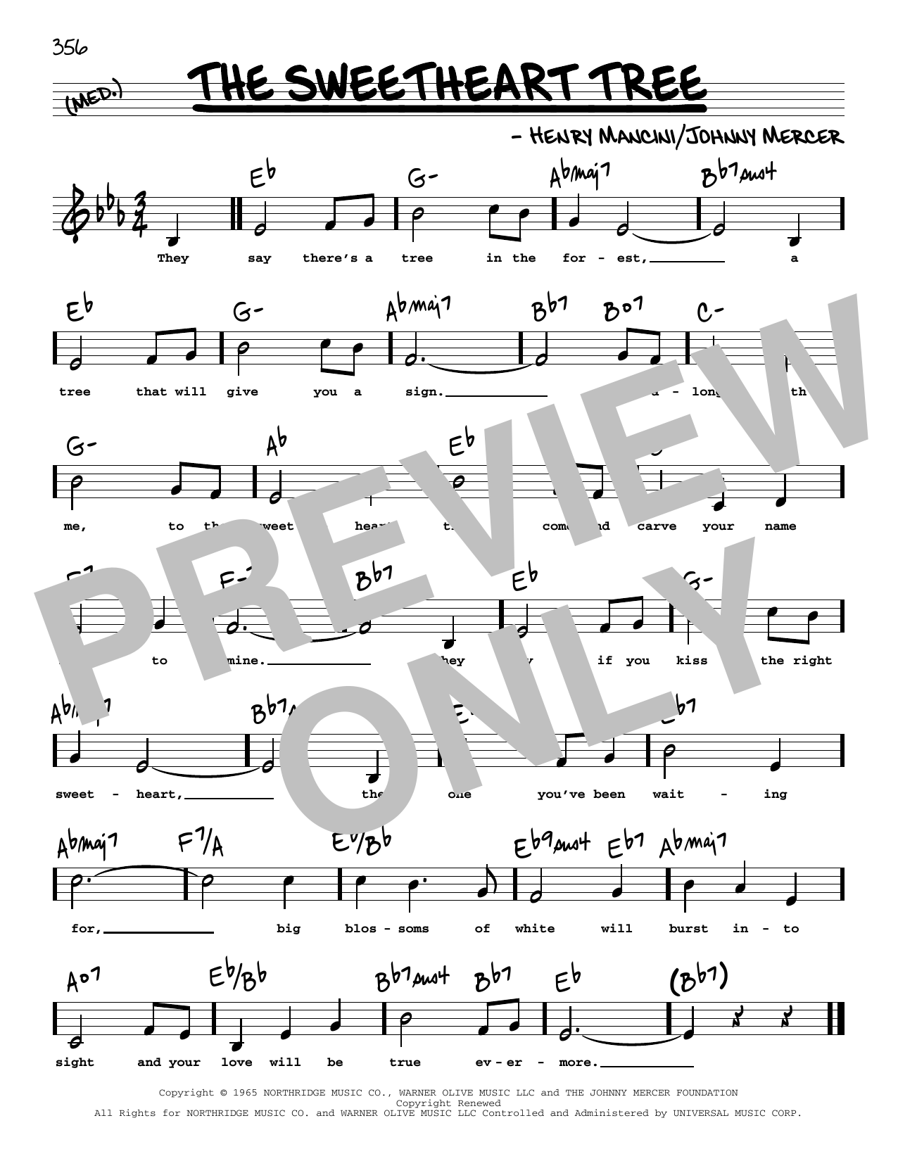 Henry Mancini The Sweetheart Tree (Low Voice) sheet music notes printable PDF score