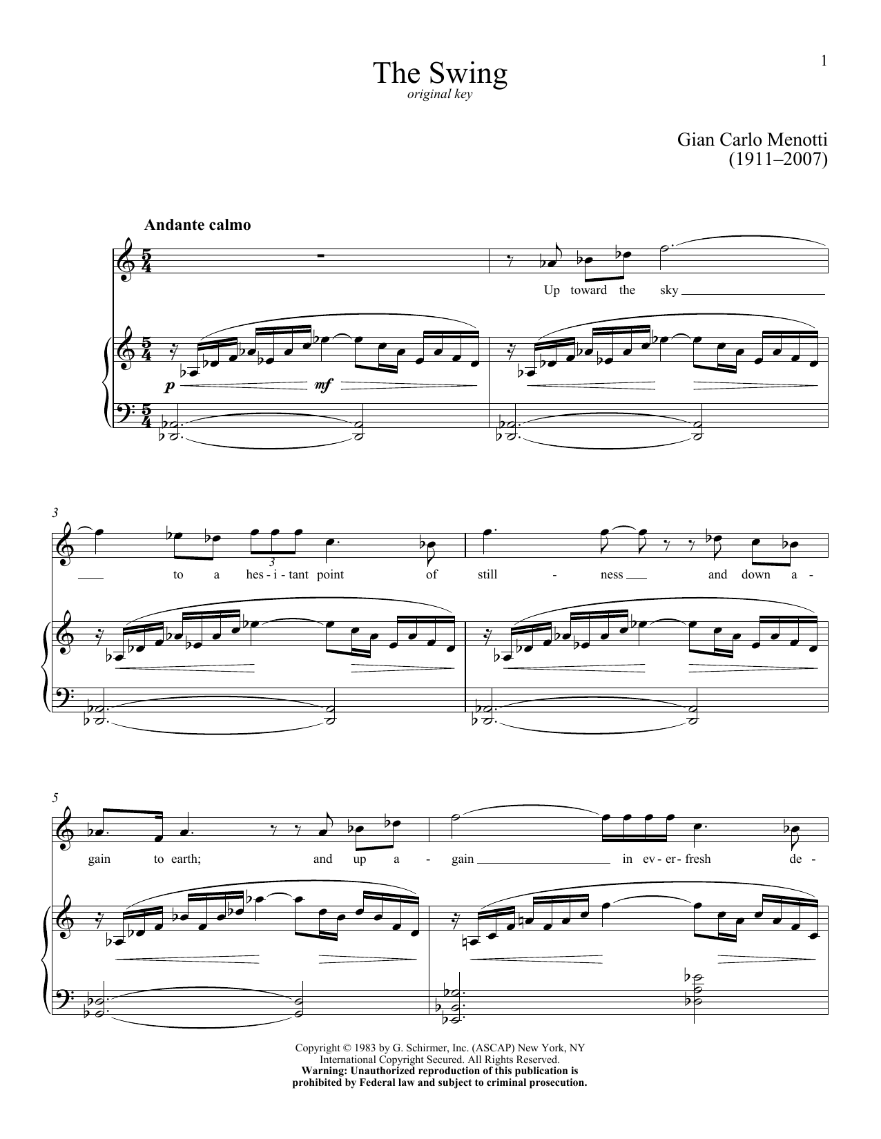 Download Gian Carlo Menotti The Swing Sheet Music