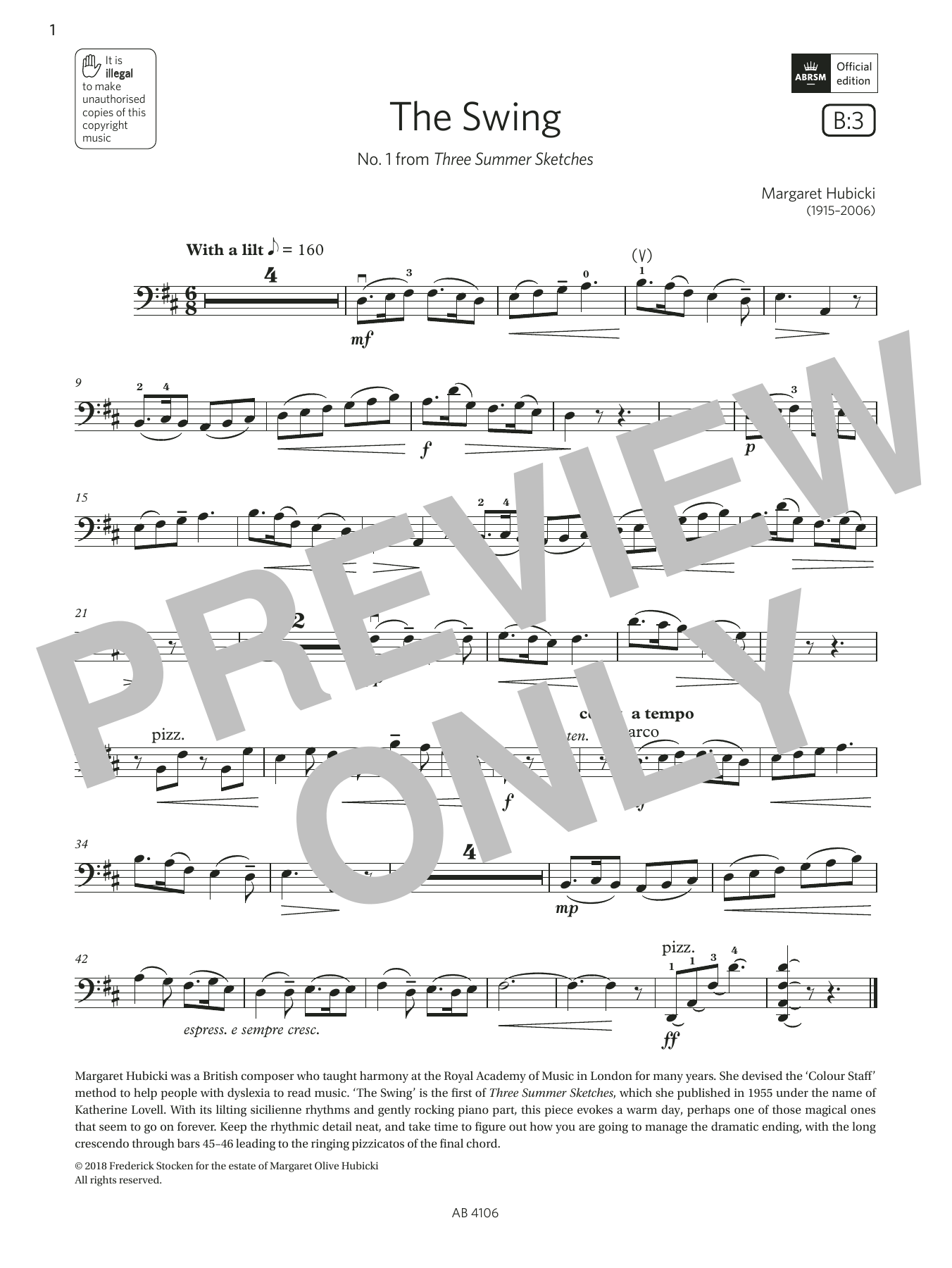 Download Margaret Hubicki The Swing (Grade 3, B3, from the ABRSM Sheet Music