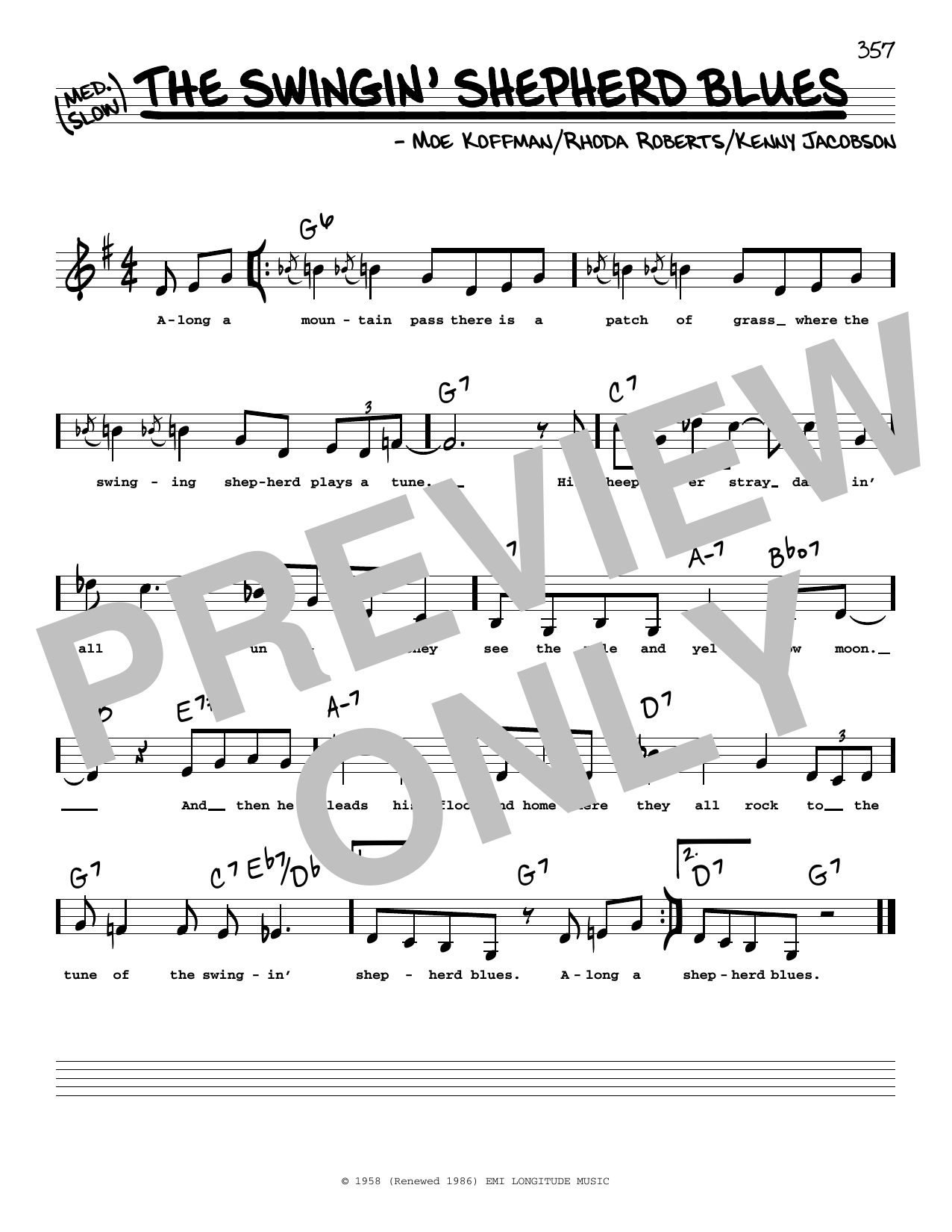 Kenny Jacobson The Swingin' Shepherd Blues (Low Voice) sheet music notes printable PDF score