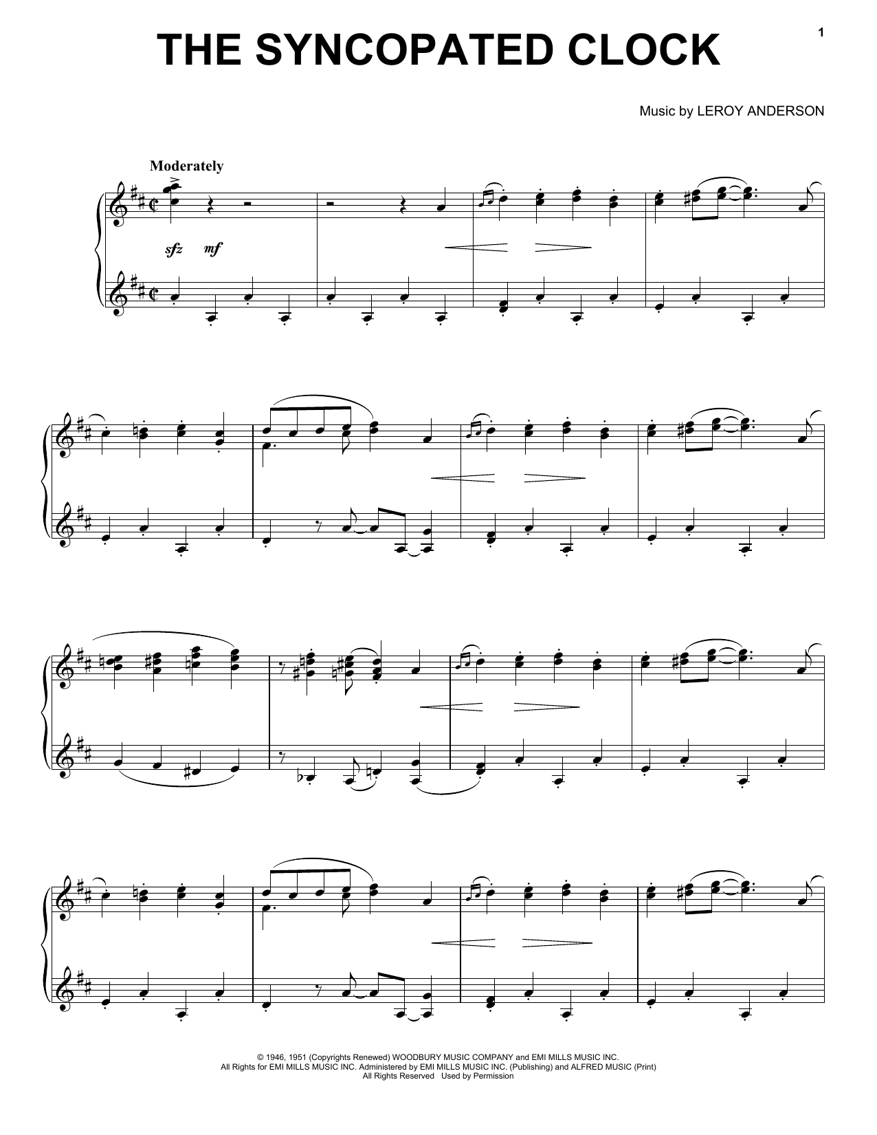 Download Leroy Anderson The Syncopated Clock Sheet Music