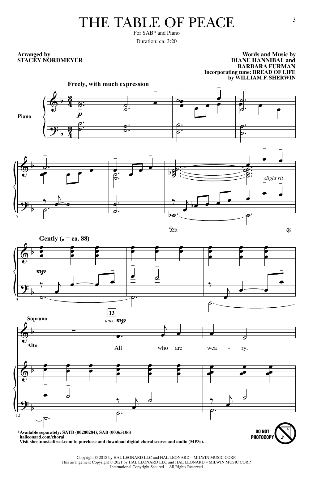 Download Diane Hannibal & Barbara Furman The Table Of Peace (arr. Stacey Nordmey Sheet Music