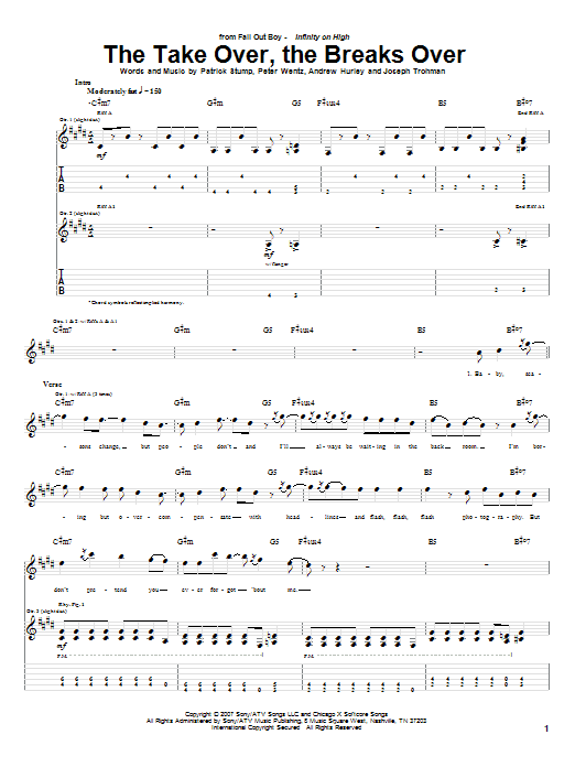 Download Fall Out Boy The Take Over, The Breaks Over Sheet Music