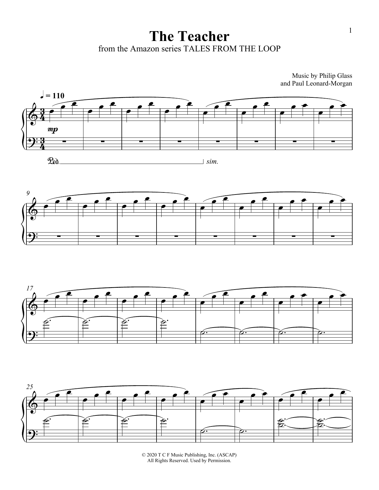Download Philip Glass and Paul Leonard-Morgan The Teacher (from Tales From The Loop) Sheet Music