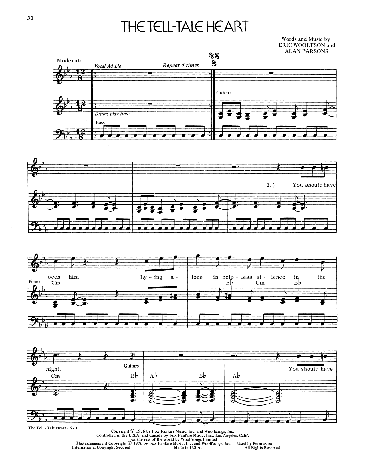 Download Alan Parsons Project The Tell-Tale Heart Sheet Music