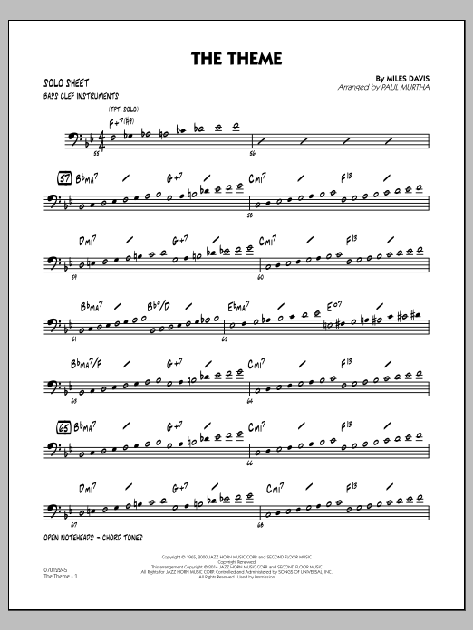 Download Paul Murtha The Theme - Bass Clef Solo Sheet Sheet Music