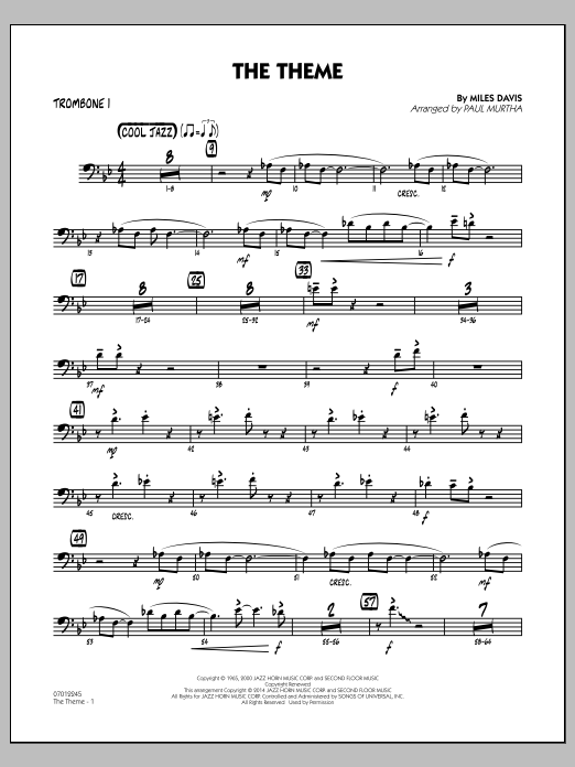 Download Paul Murtha The Theme - Trombone 1 Sheet Music