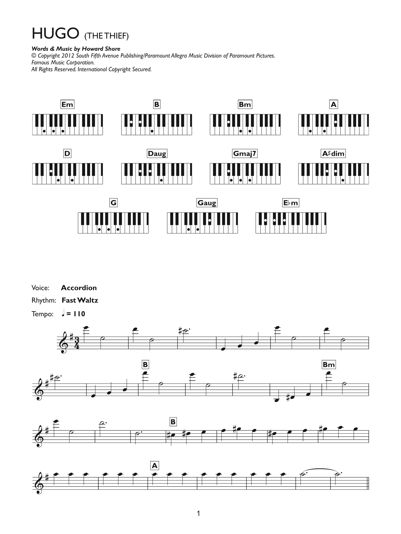 Download Howard Shore The Thief (from Hugo) Sheet Music
