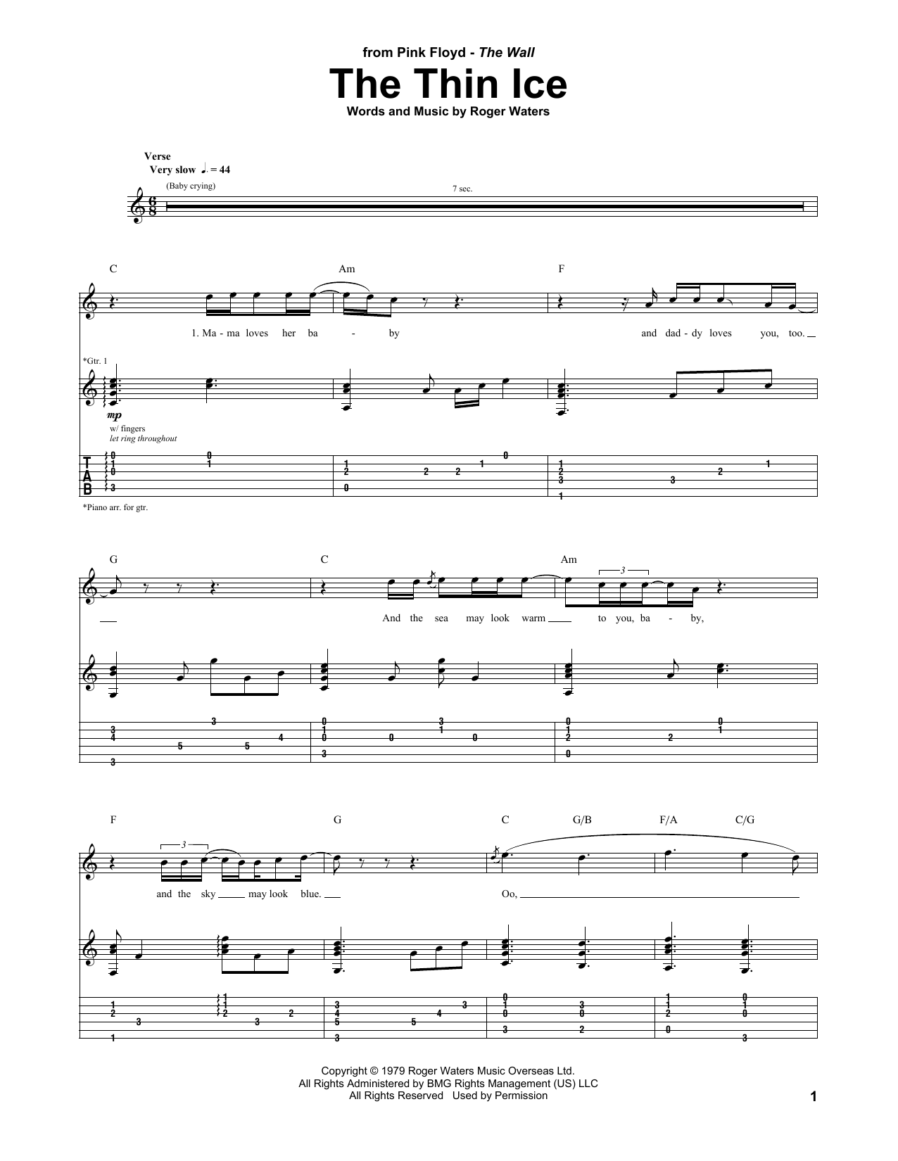 Download Pink Floyd The Thin Ice Sheet Music