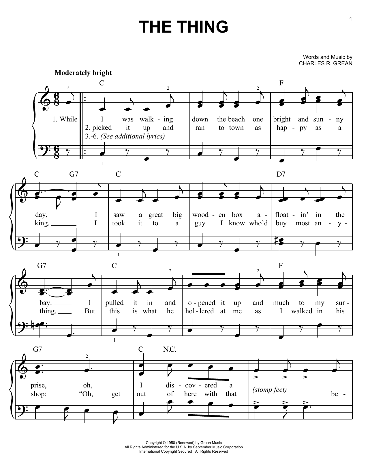 Download Charles R. Grean The Thing Sheet Music