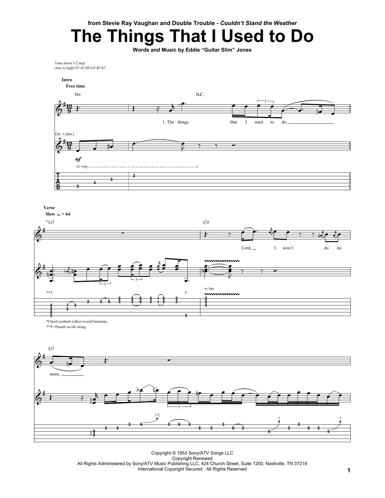 Download Stevie Ray Vaughan The Things That I Used To Do Sheet Music
