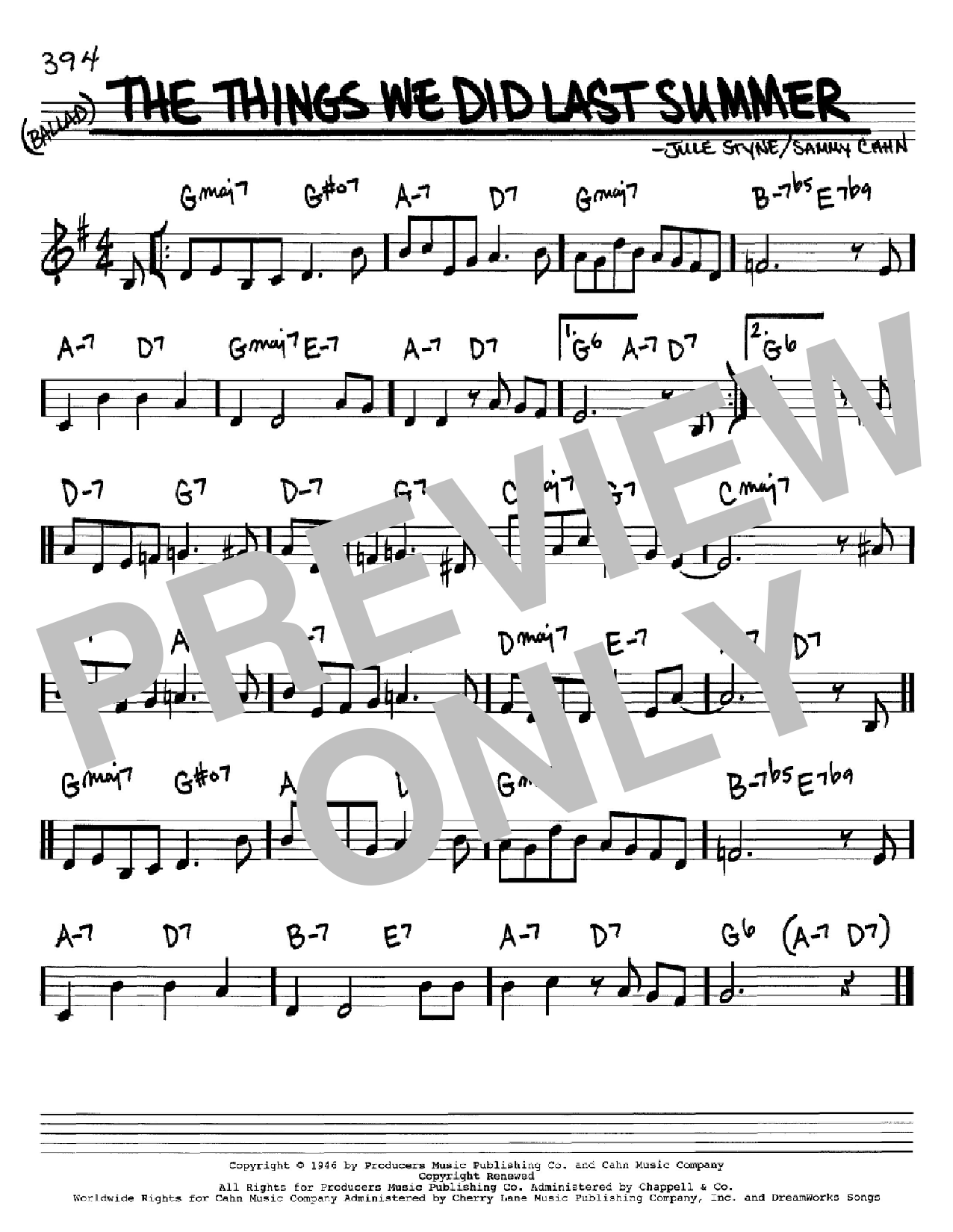 Download Sammy Cahn The Things We Did Last Summer Sheet Music