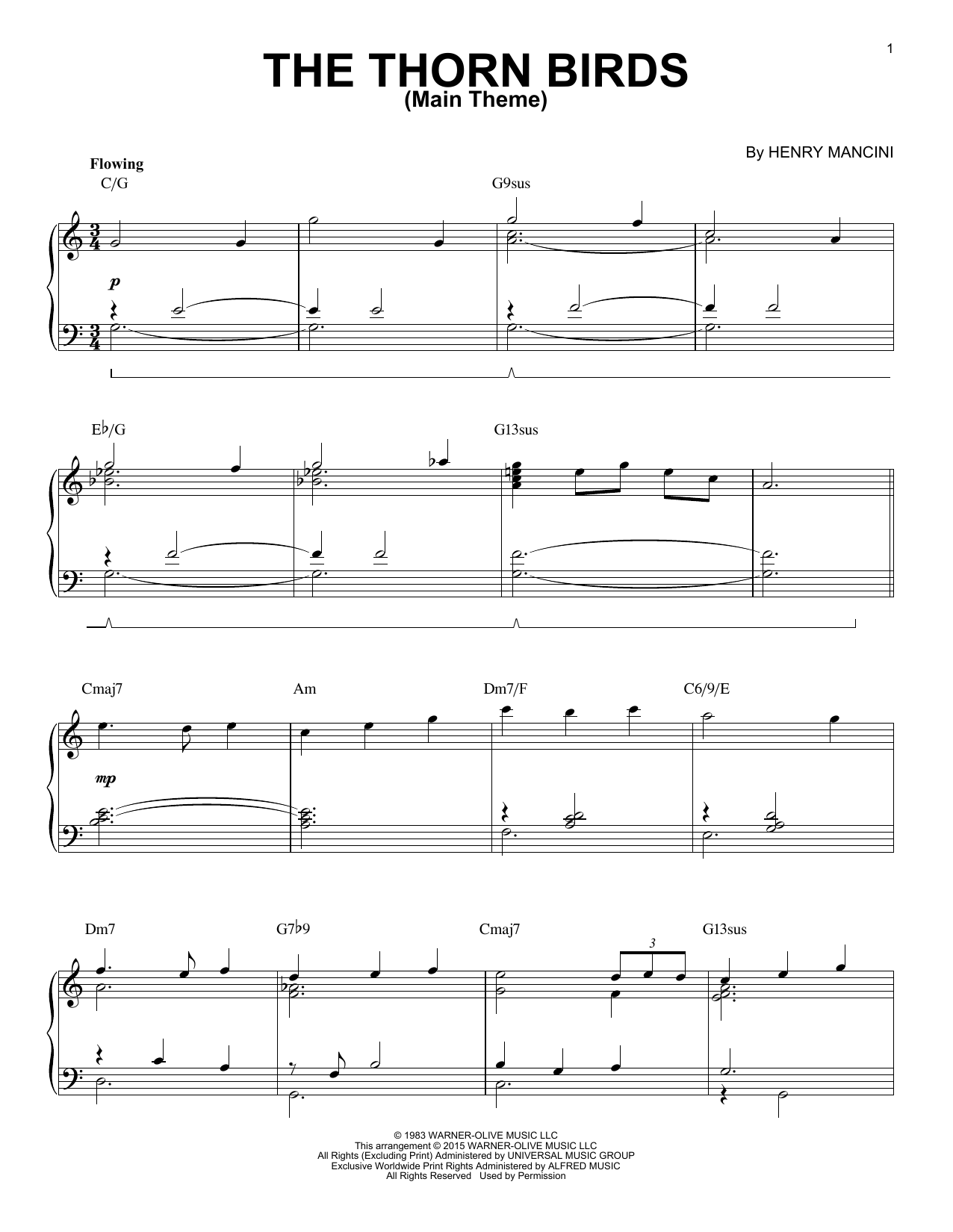 Download Henry Mancini The Thorn Birds (Main Theme) [Jazz vers Sheet Music