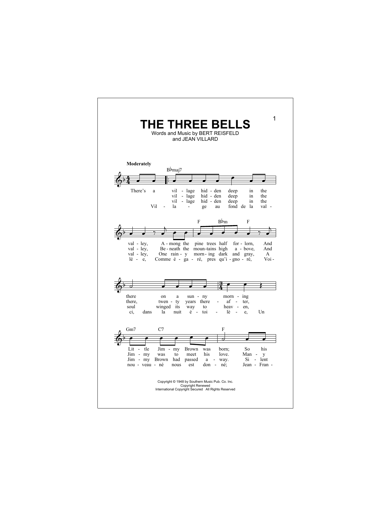 Download The Browns The Three Bells Sheet Music
