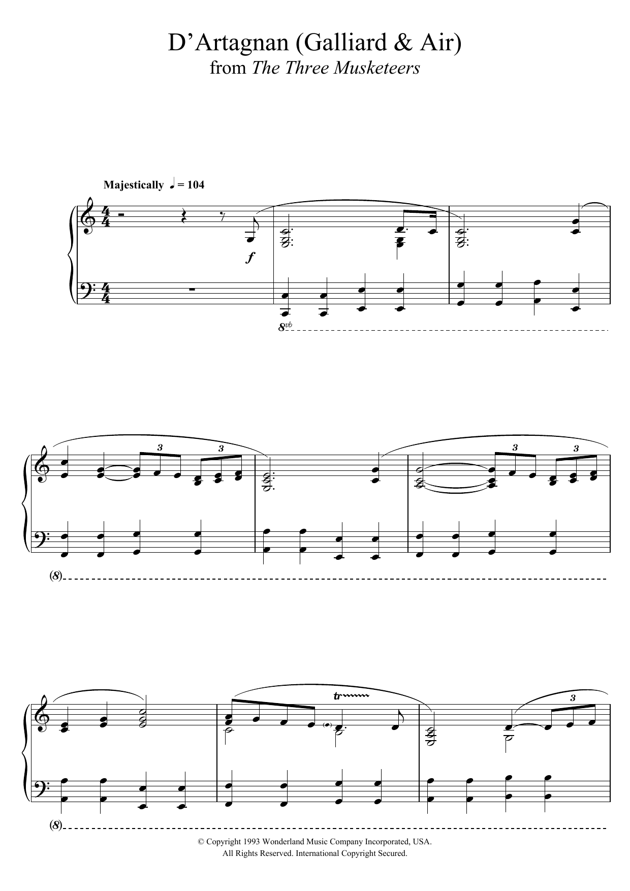 Download Michael Kamen The Three Musketeers (D'Artagnan (Galli Sheet Music