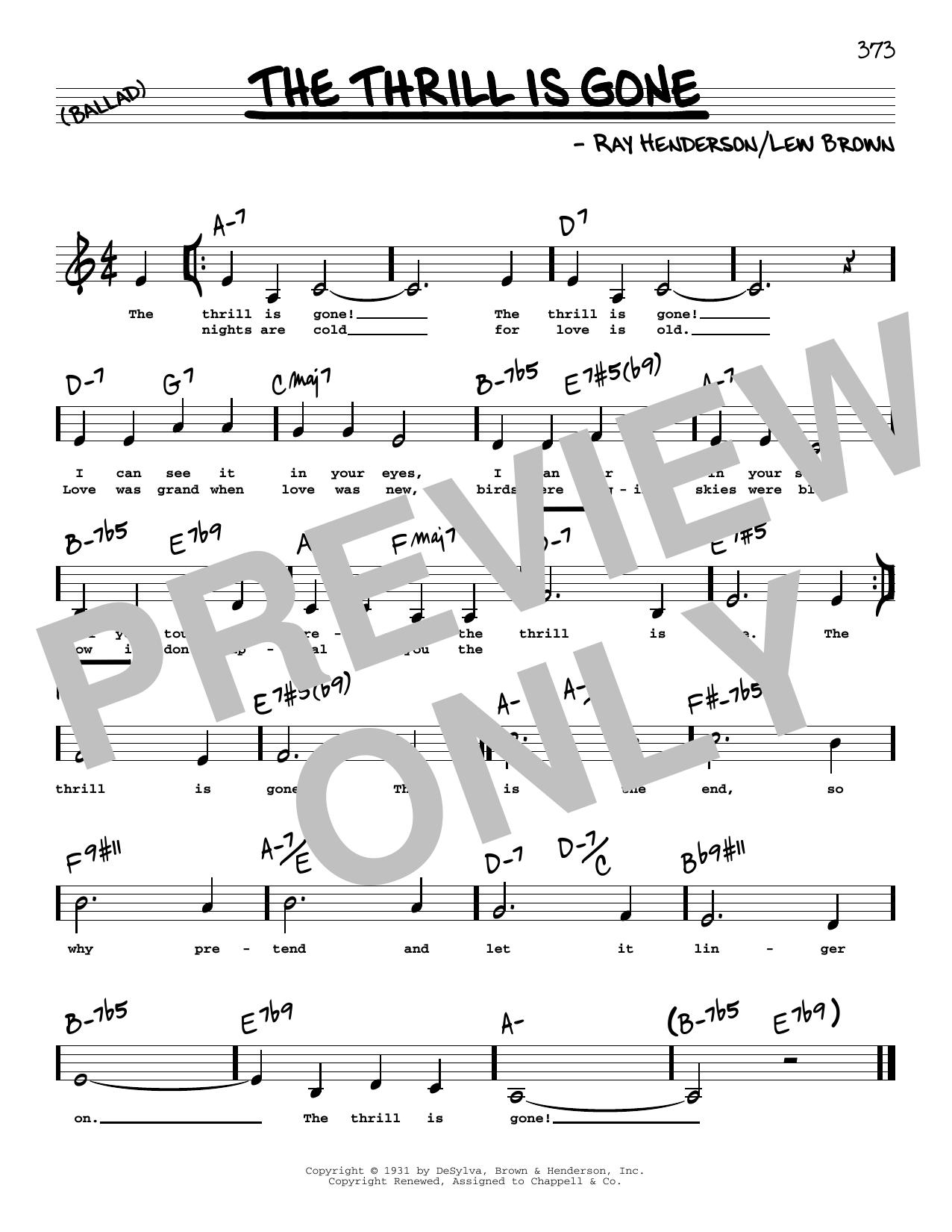 Download Lew Brown The Thrill Is Gone (Low Voice) Sheet Music