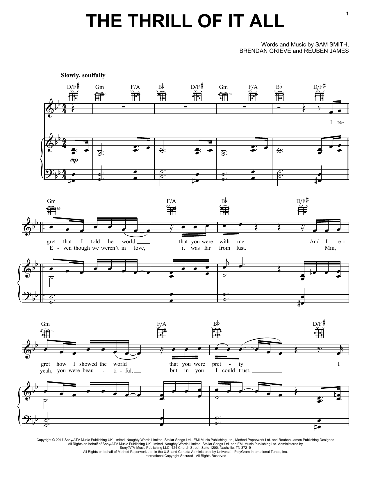 Download Sam Smith The Thrill Of It All Sheet Music