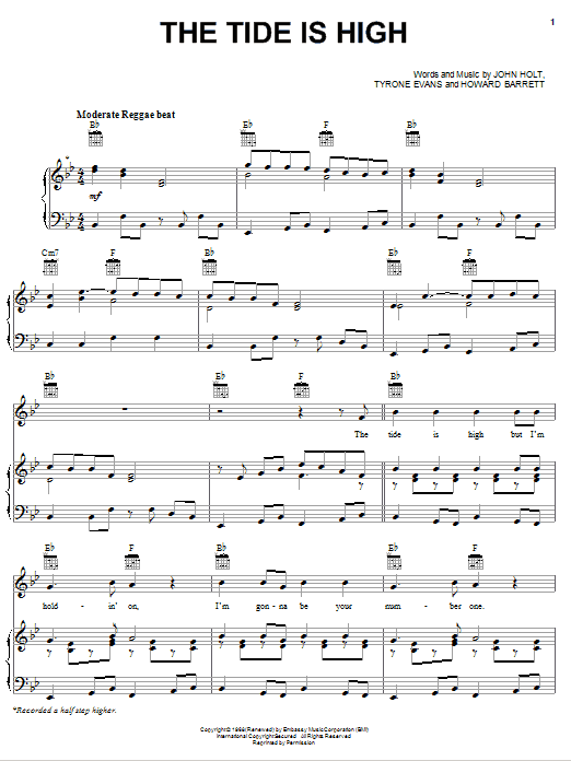 Download Blondie The Tide Is High Sheet Music