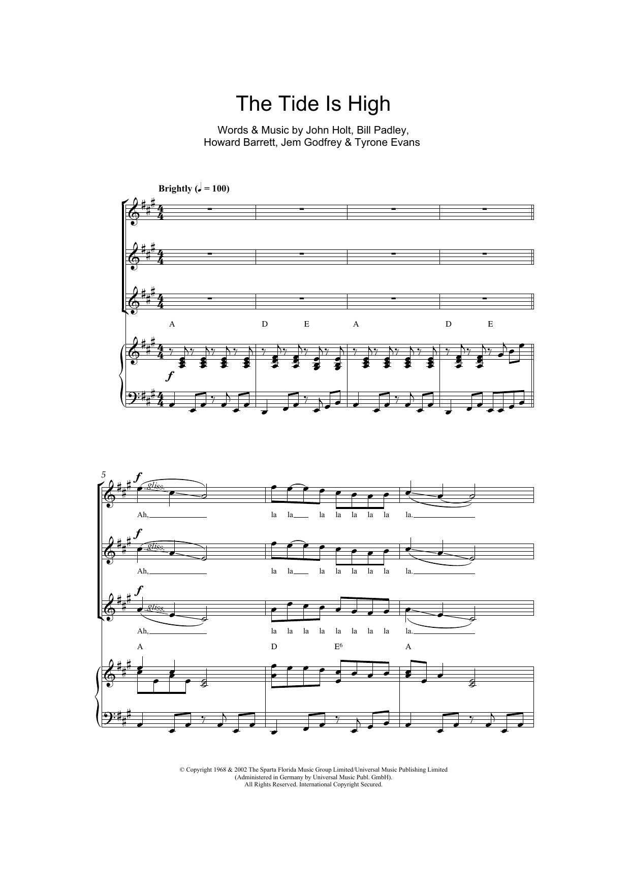 Download Blondie The Tide Is High (Get The Feeling) Sheet Music