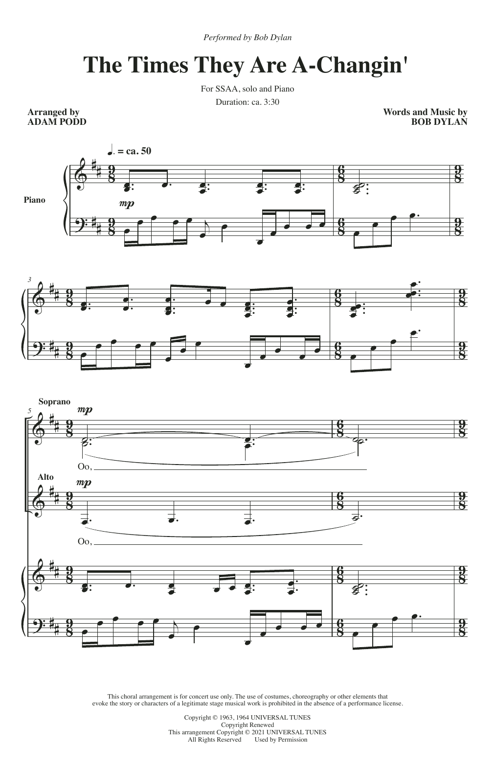 Download Bob Dylan The Times They Are A-Changin' (arr. Ada Sheet Music