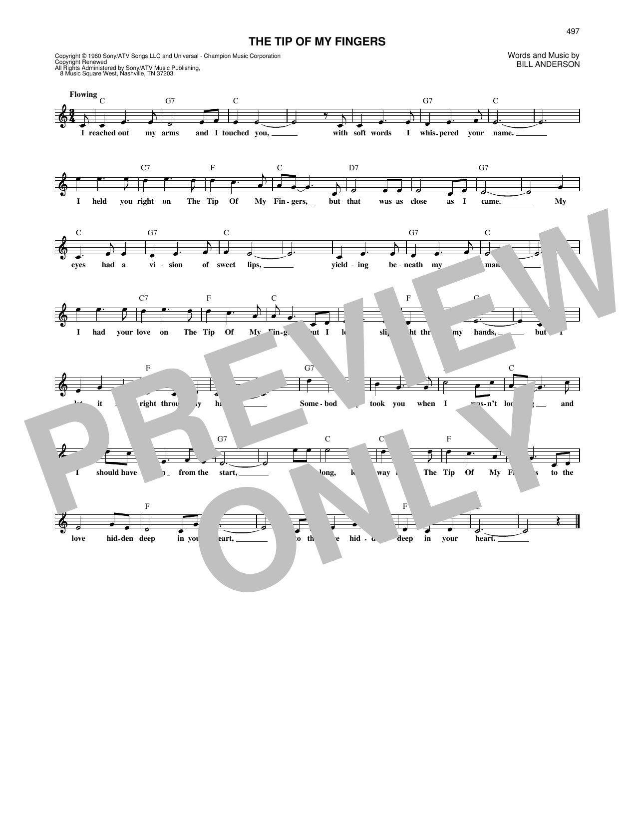 Download Eddy Arnold The Tip Of My Fingers Sheet Music