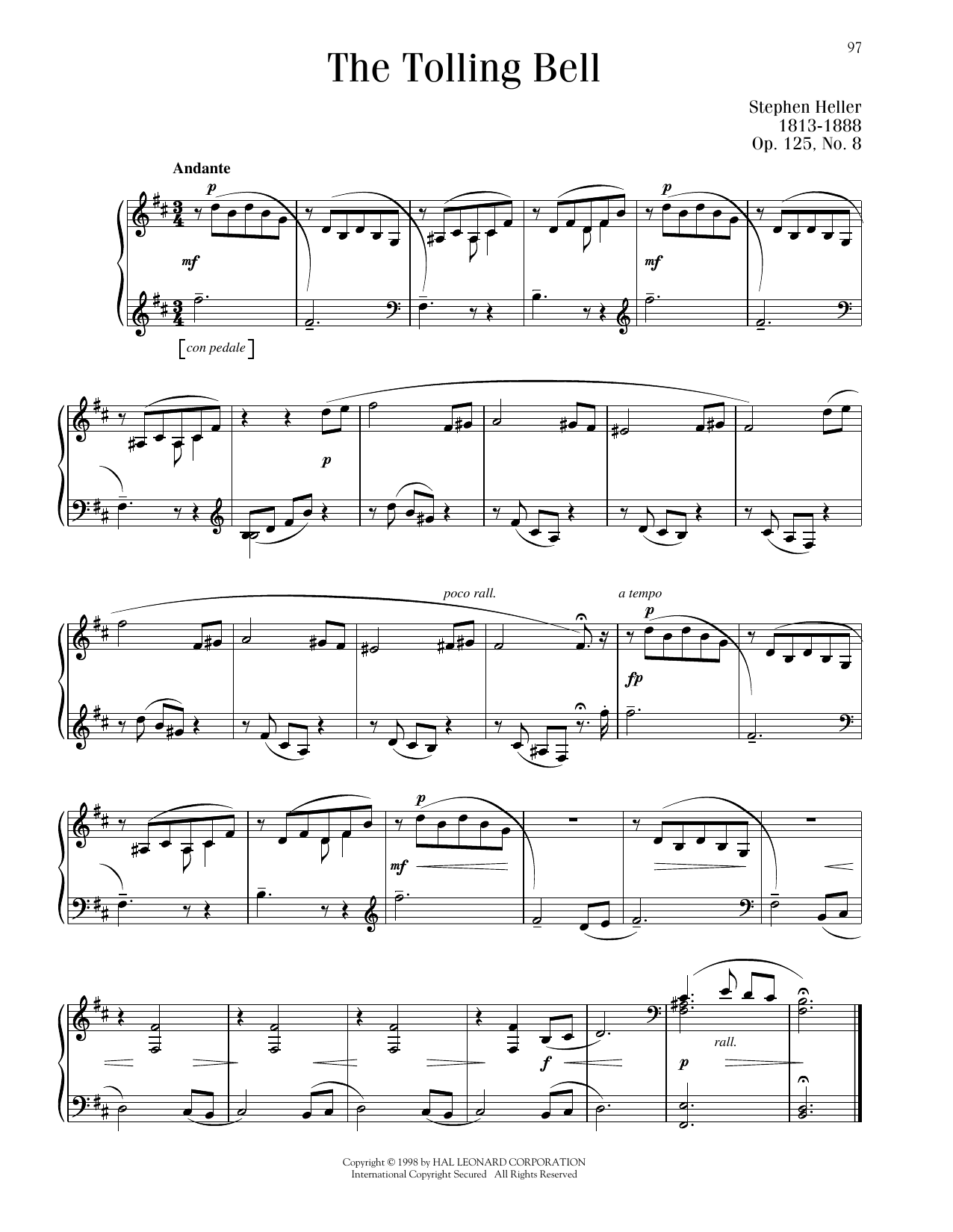 Stephen Heller The Tolling Bell, Op. 125, No. 8 sheet music notes printable PDF score