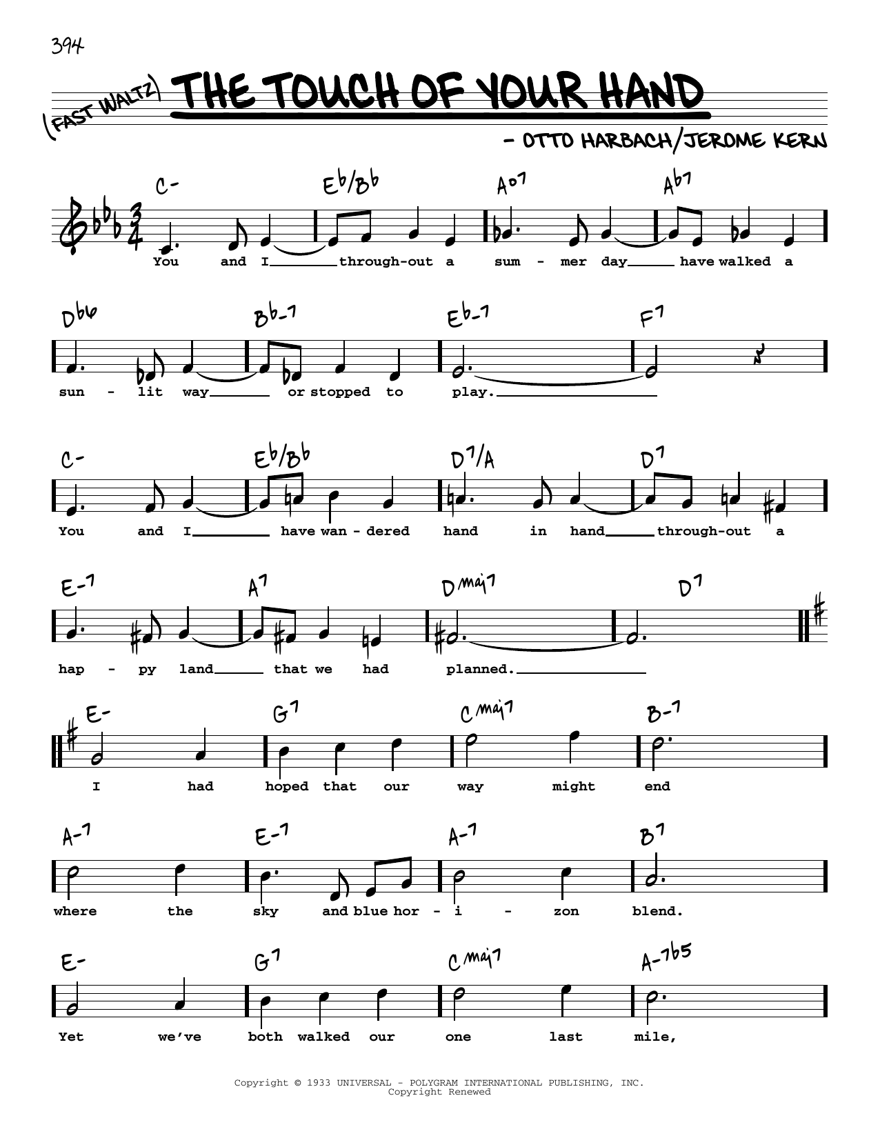Download Jerome Kern The Touch Of Your Hand (High Voice) Sheet Music