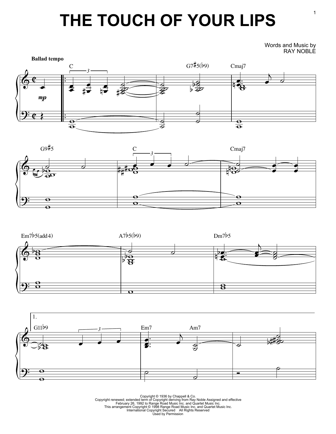 Download Ray Noble The Touch Of Your Lips Sheet Music