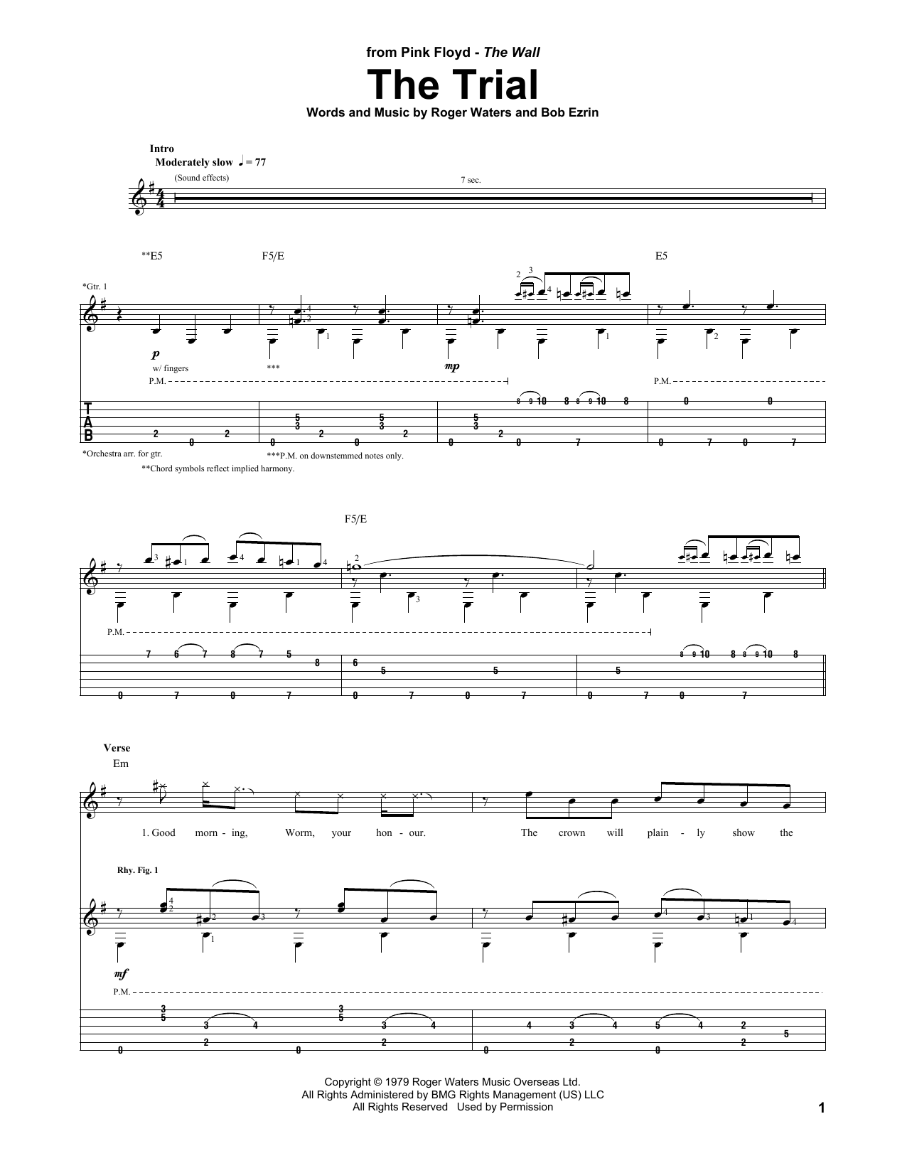 Download Pink Floyd The Trial Sheet Music