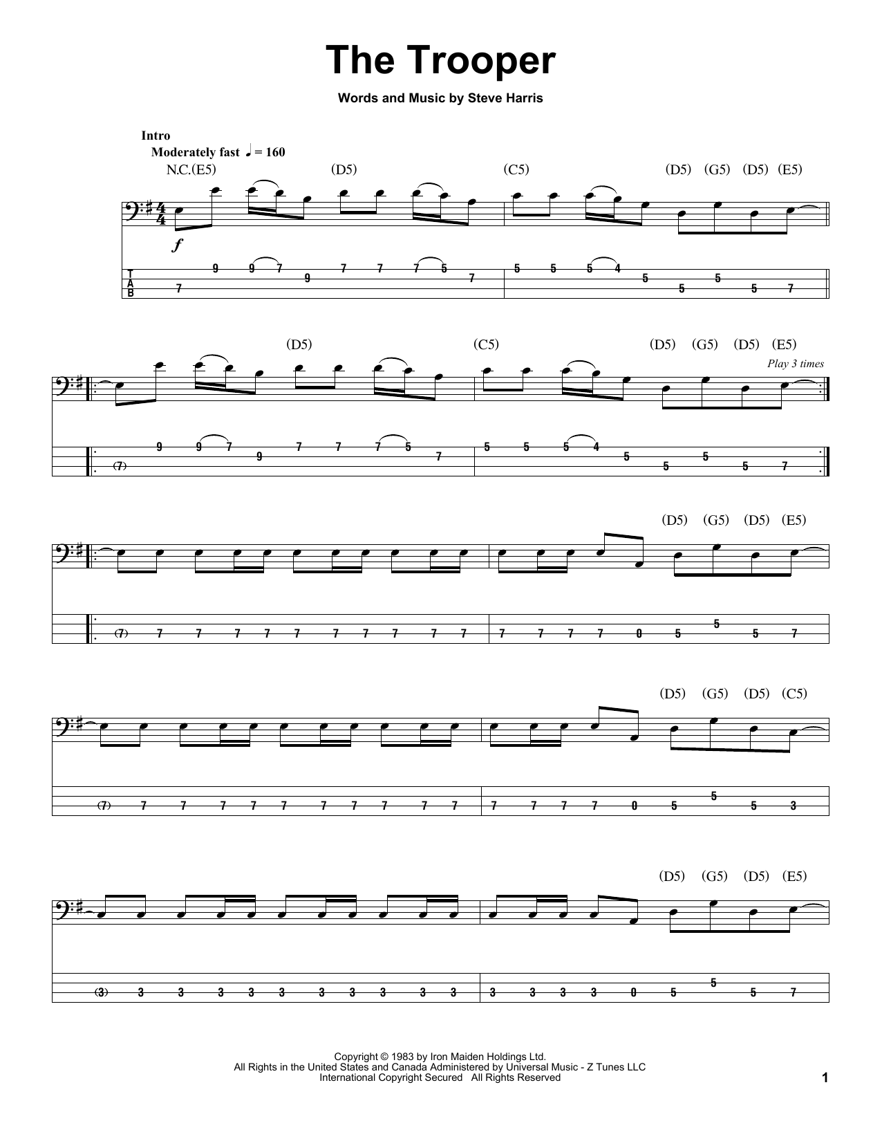 Download Iron Maiden The Trooper Sheet Music