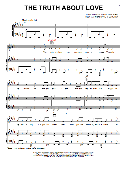 Download Pink The Truth About Love Sheet Music