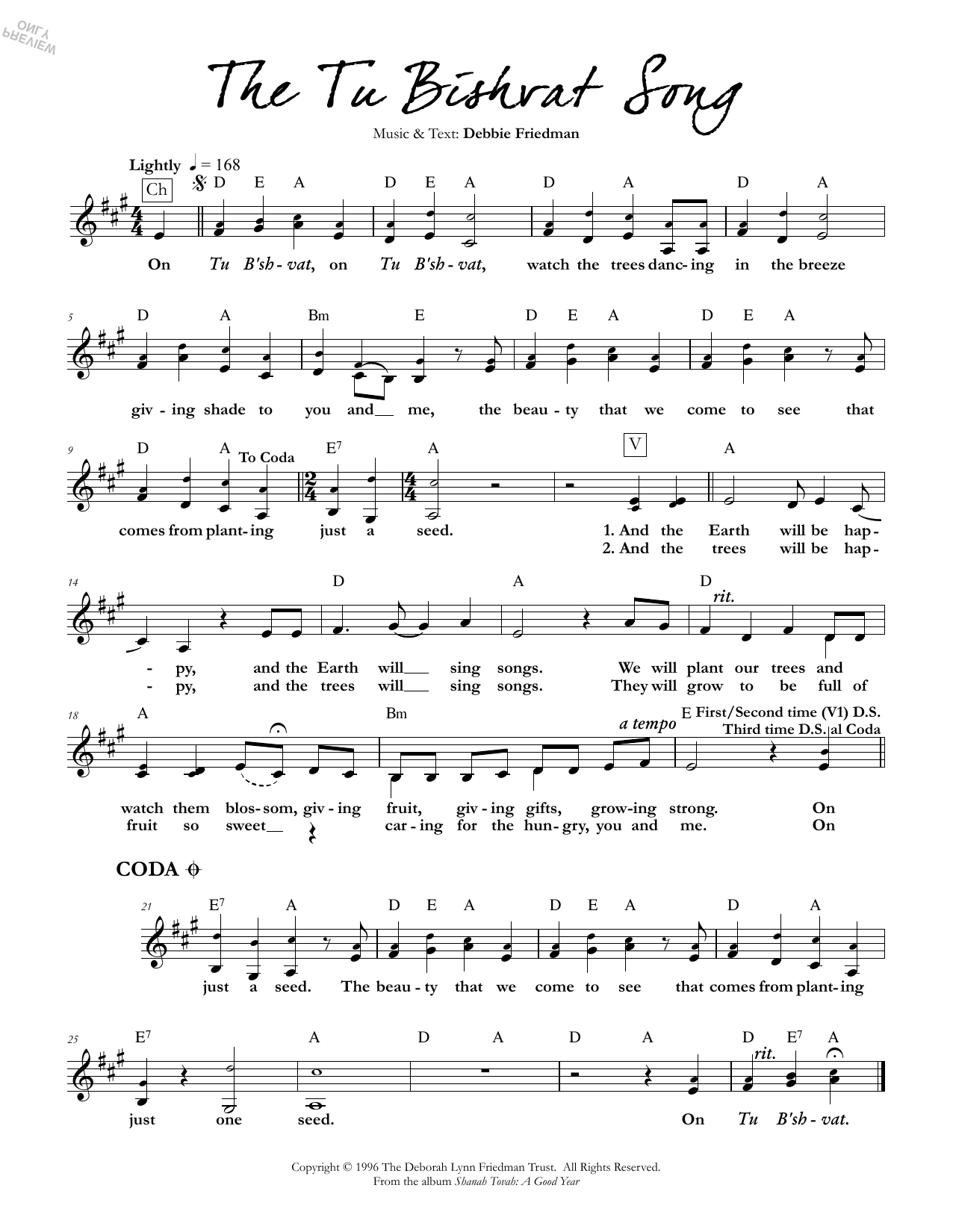 Download Debbie Friedman The Tu Bishvat Song Sheet Music