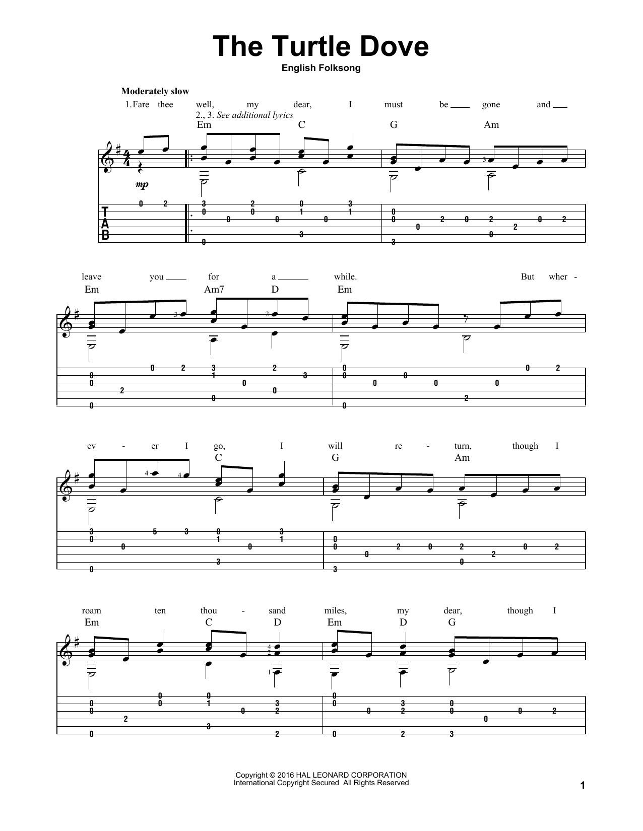 Download Traditional English Folksong The Turtle Dove Sheet Music