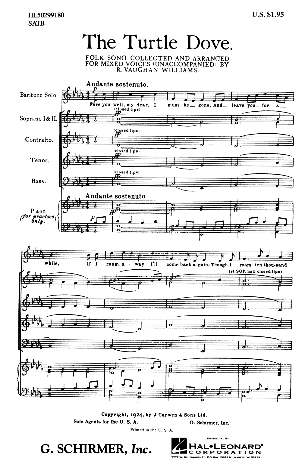 Download Ralph Vaughan Williams The Turtle Dove Sheet Music