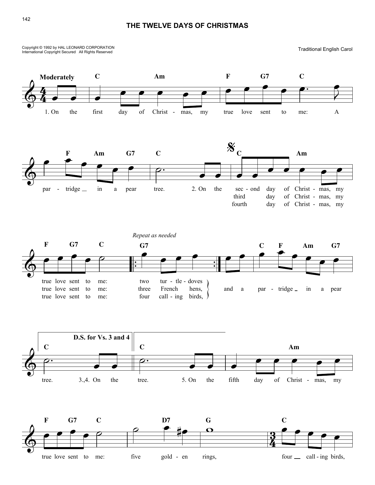 Download Traditional English Carol The Twelve Days Of Christmas Sheet Music