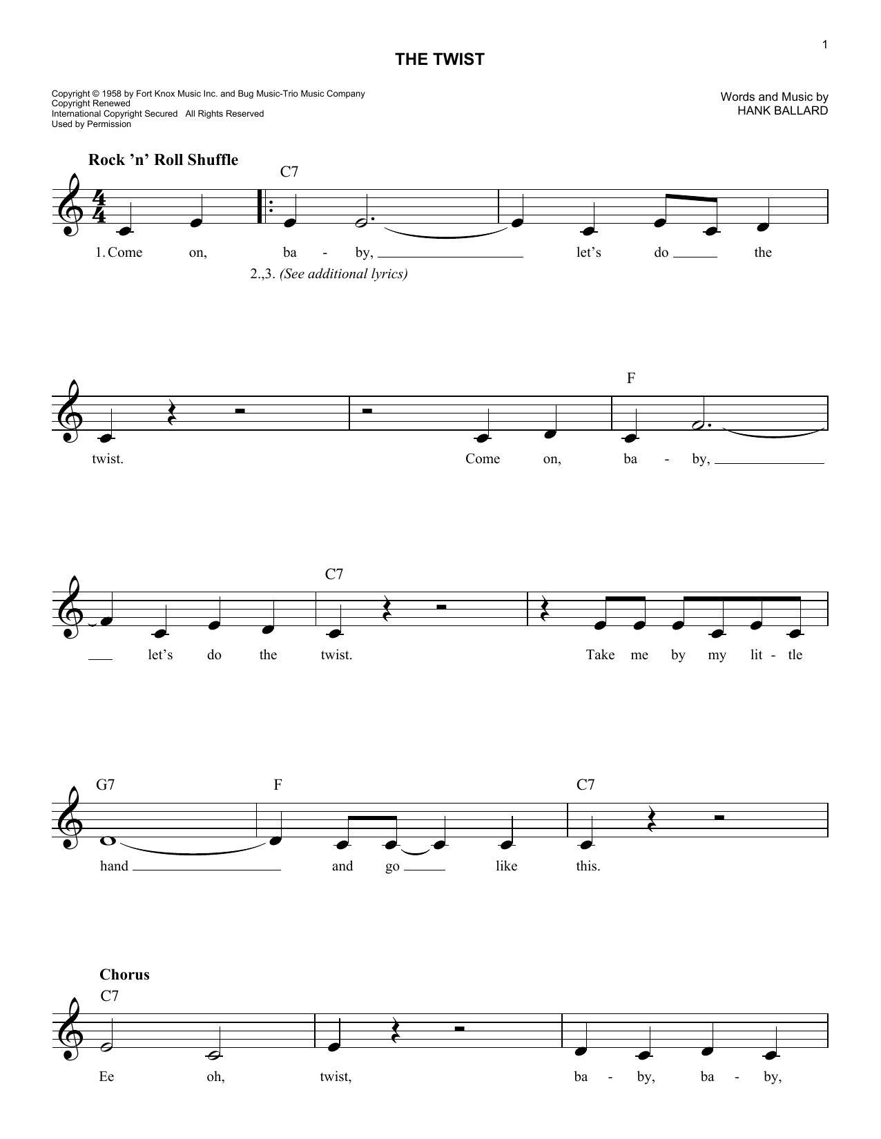 Download Chubby Checker The Twist Sheet Music
