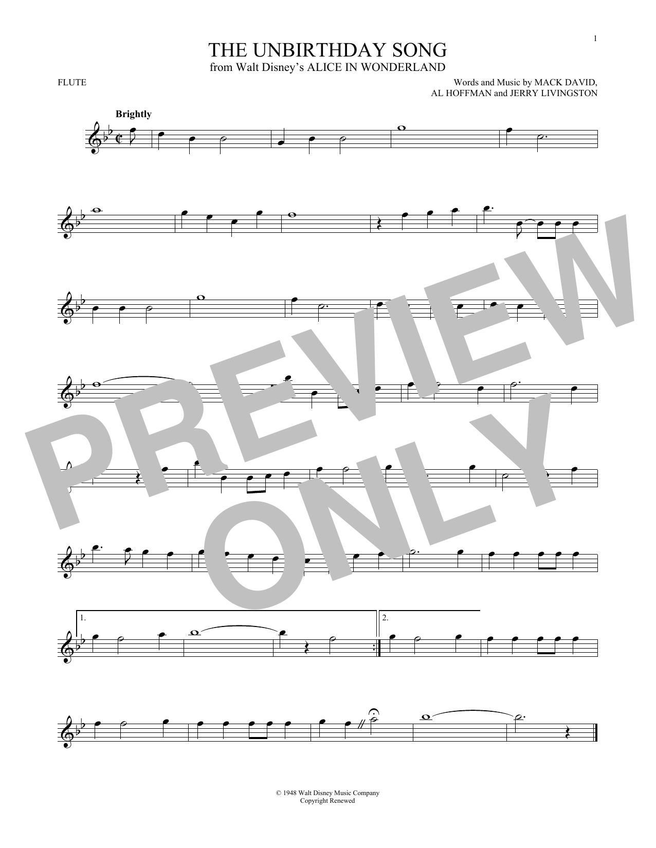 Download Mack David, Al Hoffman and Jerry Liv The Unbirthday Song (from Disney's Alic Sheet Music
